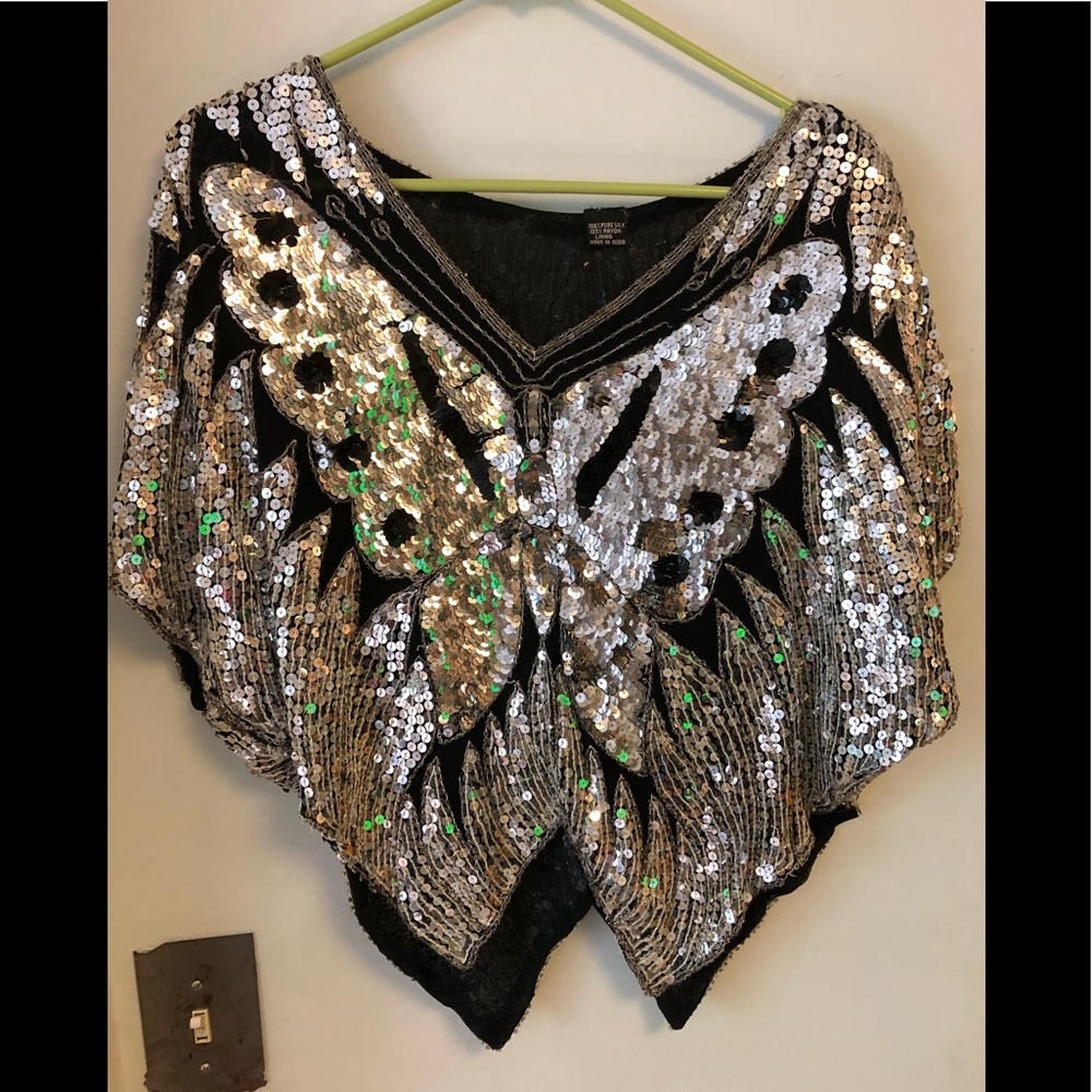 Vintage sequin butterfly top